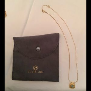 Julie Vos delicate necklace with aquamarine color stone